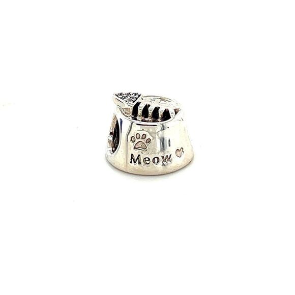 Pandora Fish Meow Cz Cat Bowl Charm - Picture 1 of 4